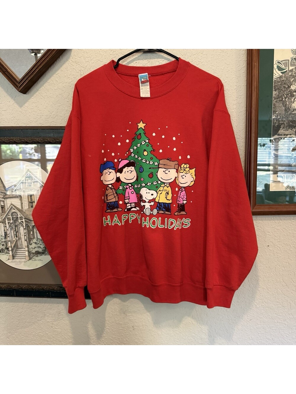 Vintage 90s Peanuts Charlie Brown Holiday Christmas Sweatshirt Size Mens Large
